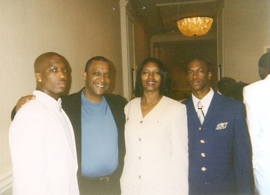 (2003) At Freddies wedding, Marcus with white tuxedo on—looking sharp, Jason in royal blue suit---handsome brothers